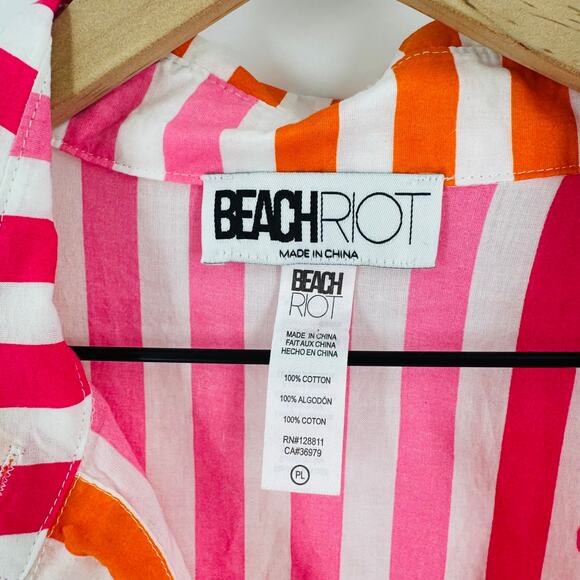 Beach Riot Alexa Striped Swim Cover Up Resort Shirt Long Sleeve Cotton Size PL - Picture 4 of 8